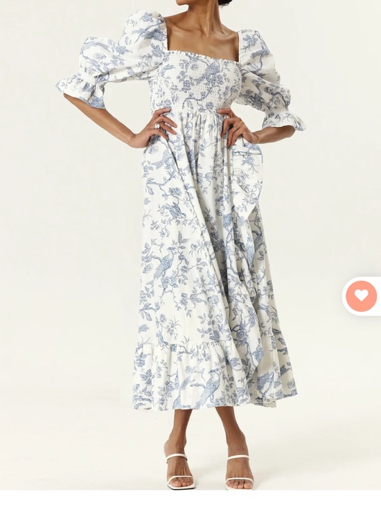 Nothing Fits But Dresses & Skirts - Smocked Square-Neck Maxi Dress in Blue Toile